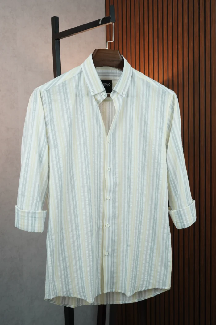 MENVO Lemon Pale Yellow Stripe Shirt