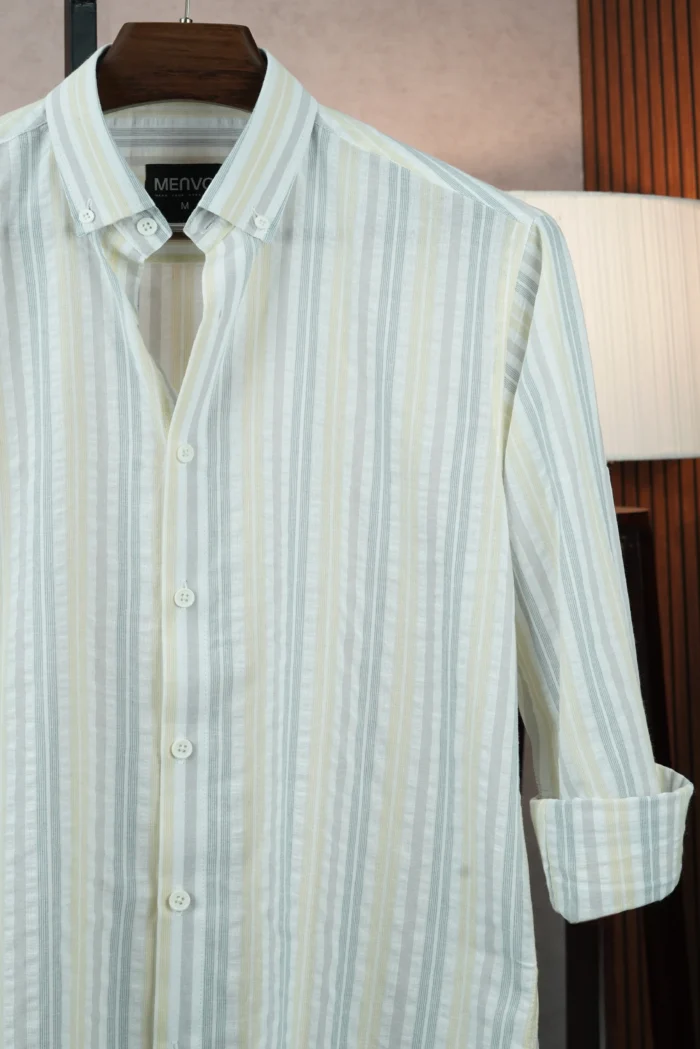 MENVO Lemon Pale Yellow Stripe Shirt