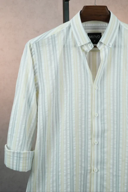 MENVO Lemon Pale Yellow Stripe Shirt