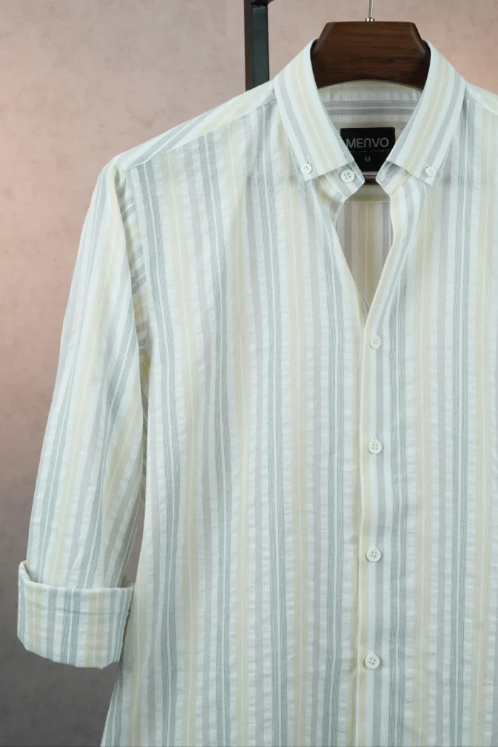 MENVO Lemon Pale Yellow Stripe Shirt
